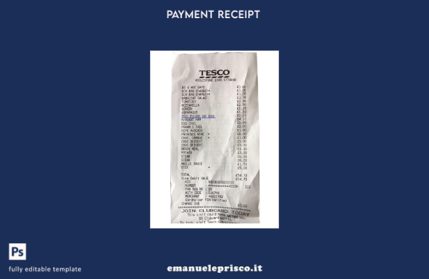 modello di ricevuta del supermercato Tesco in stile verificato